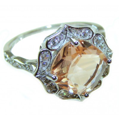 Authentic Morganite cushion cut 10.2 carat volcanic Morganite .925 Sterling Silver ring s. 8