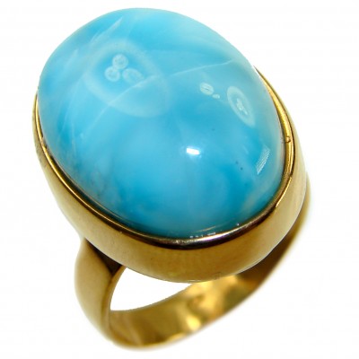Blue Perfection AAAA QUALITY Blue Larimar 18K Gold over .925 Sterling Silver handmade Large ring size 8 adjustable