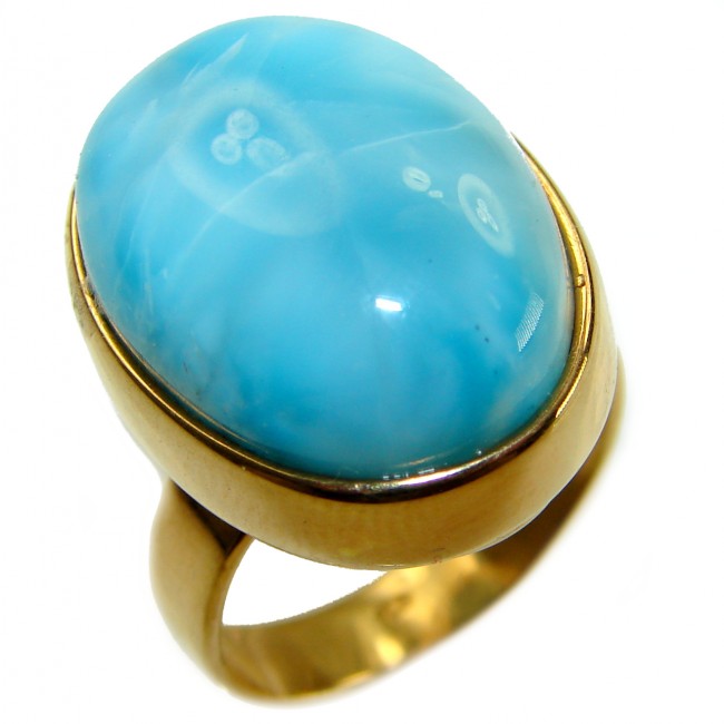 Blue Perfection AAAA QUALITY Blue Larimar 18K Gold over .925 Sterling Silver handmade Large ring size 8 adjustable