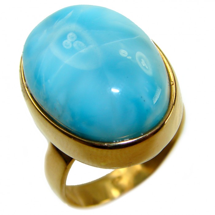 Blue Perfection AAAA QUALITY Blue Larimar 18K Gold over .925 Sterling Silver handmade Large ring size 8 adjustable