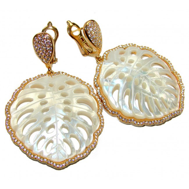 Large - Sublime Blister Pearl White Sapphire 18K Gold over .925 Sterling Silver handcrafted Earrings