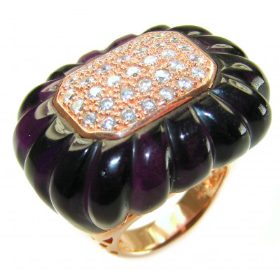 Extravaganza Huge 28.5 carat carved Amethyst .925 Sterling Silver dipped in 22K Gold handcrafted STATEMENT ring; s. 7 1/4