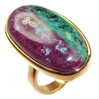 Authentic Ruby in Zoisite 18k Rose Gold over .925 Sterling Silver handmade Cocktail Ring s. 7 adjustable