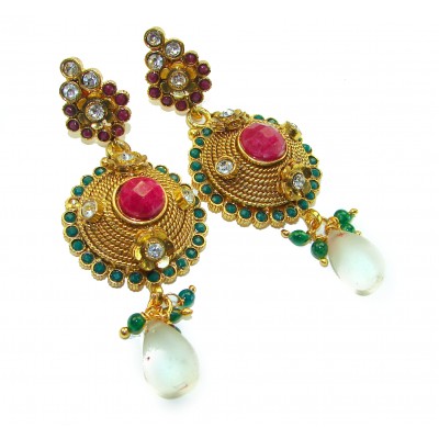 Taj Mahal Kashmir Ruby 14K Gold over .925 Sterling Silver handcrafted Statement Long earrings
