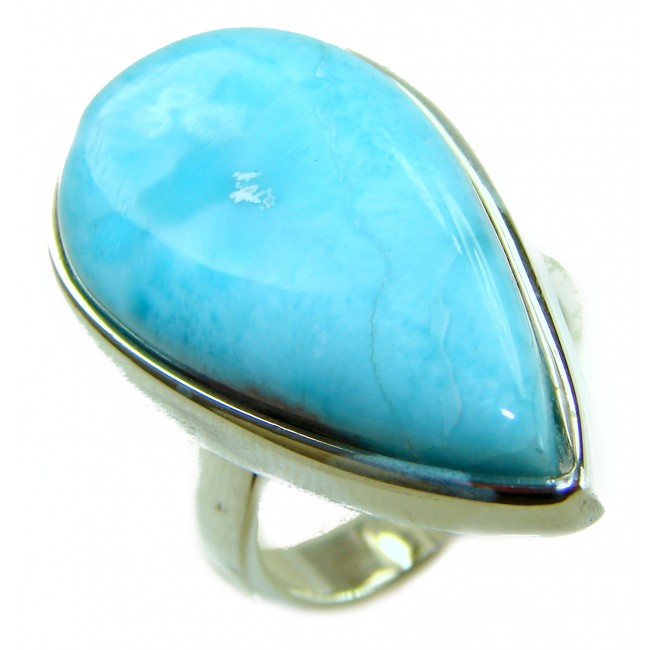 Blue Perfection AAAA QUALITY Blue Larimar .925 Sterling Silver handmade Large ring size 8 adjustable
