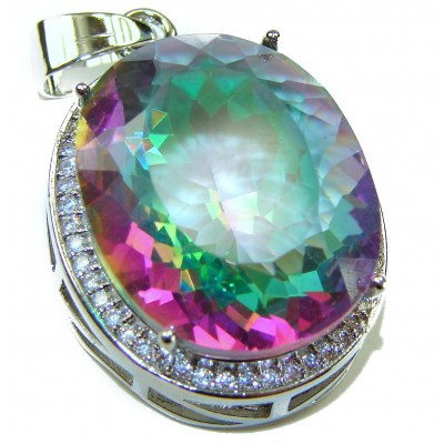 22.5 carat oval cut Mystic Topaz .925 Sterling Silver handcrafted Pendant