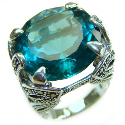 Massive Deep Blue 41.8 carat Aquamarine .925 Sterling Silver handcrafted Large ring size 8