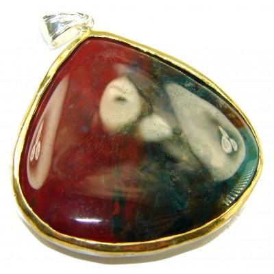 Deluxe 35.2 carat Moss Prehnite .925 Sterling Silver dipped in 14K Gold handmade Large Pendant