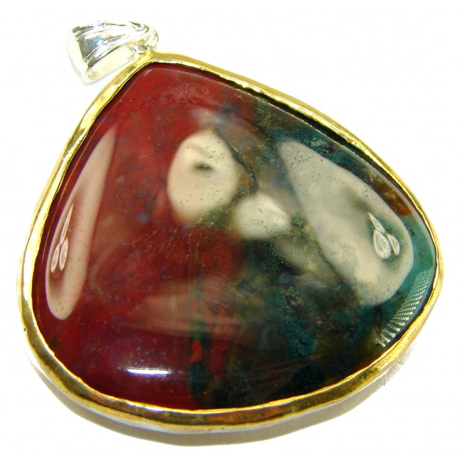 Deluxe 35.2 carat Moss Prehnite .925 Sterling Silver dipped in 14K Gold handmade Large Pendant