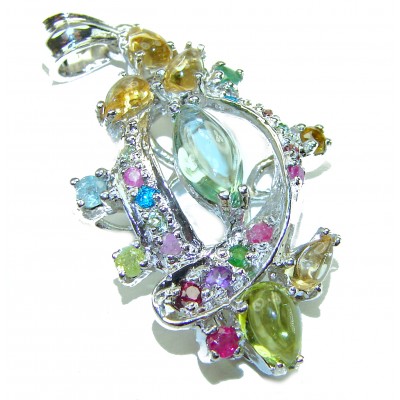 Mystery 12.6 carat Green Amethyst Peridot Citrine Sapphire .925 Sterling Silver handcrafted pendant