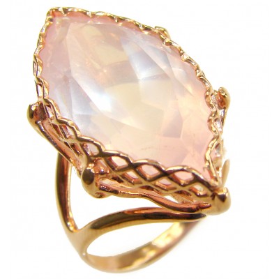 Vintage Design -Brazilian Rose Quartz 28.5 carat 18K Gold over .925 Sterling Silver handcrafted Ring size 8