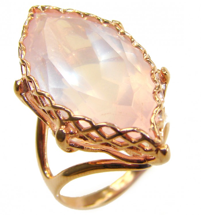 Vintage Design -Brazilian Rose Quartz 28.5 carat 18K Gold over .925 Sterling Silver handcrafted Ring size 8