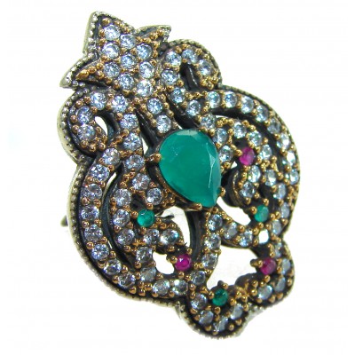 Emily 8.8 carat Emerald .925 Sterling Silver handmade Statement Ring size 8 1/4