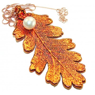 Large real English Oak Leaf with Pearl - Real Leaf dipped in .925 Sterling Silver handmade handcrafted Necklace