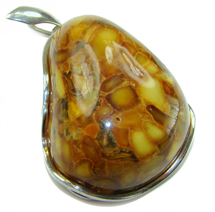 Large Prehistoric Authentic Baltic Amber .925 Sterling Silver beautifully handcrafted Pendant