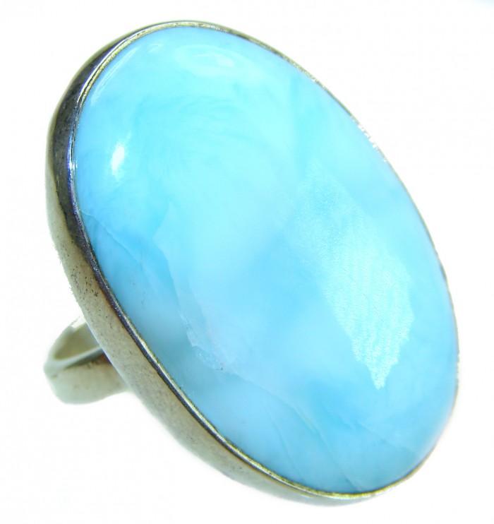 Large Blue Perfection Blue Larimar .925 Sterling Silver handmade Large ring size 7
