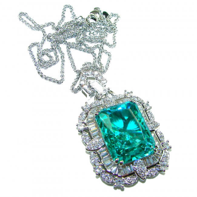 Rio Grande do Norte - Brazilian's Briliance - baquette cut 28.5 carat Paraiba Tourmaline .925 Sterling Silver handcrafted necklace