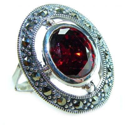 Carmen Natural 10.4 carat Ruby Marcasite .925 Sterling Silver handmade Large Statement Ring size 8