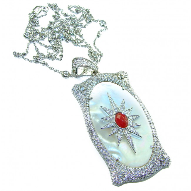 Precious Blister Pearl 2.4 carat Ruby .925 Sterling Silver .925 Sterling Silver Necklace; 24 inches long