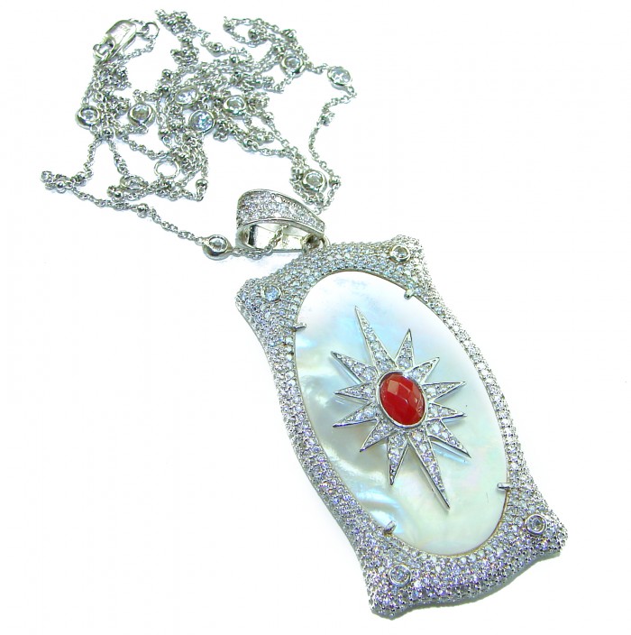 Precious Blister Pearl 2.4 carat Ruby .925 Sterling Silver .925 Sterling Silver Necklace; 24 inches long