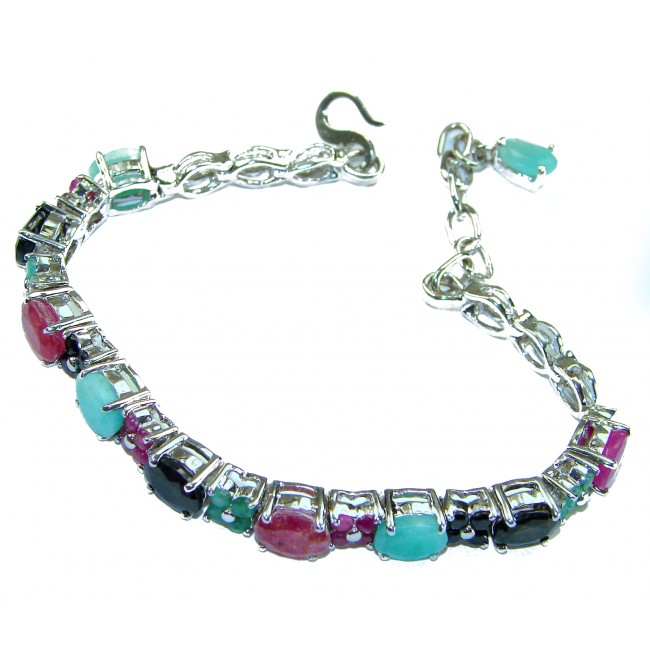 Tiffany 26.8 caratVCOLOMBIAN EMERALD Ruby Sapphire .925 Sterling Silver handcrafted Bracelet