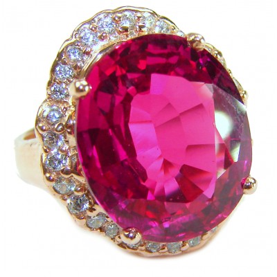 Bella Rosa Natural 18.8 carat Pink Tourmaline .925 Sterling Silver dipped in 22K Rose Gold handmade Statement Ring size 5