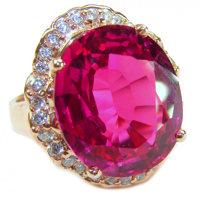 Bella Rosa Natural 18.8 carat Pink Tourmaline .925 Sterling Silver dipped in 22K Rose Gold handmade Statement Ring size 5