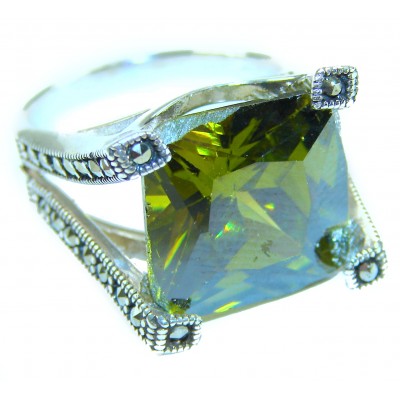 Green Royalty - Huge 28.5 carat Green Tourmaline .925 Sterling Silver handcraftedv STATEMENT ring; s. 7 1/4