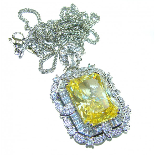 Baquette cut 28.5 carat YELLOW SAPPHIRE .925 Sterling Silver handcrafted necklace