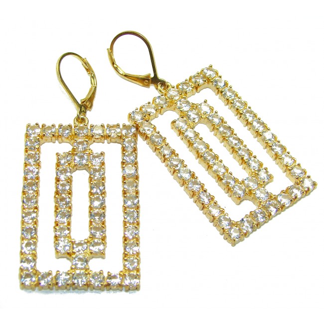 Large Extravaganza White Topaz 18K Gold over .925 Sterling Silver handcrafted Earrings