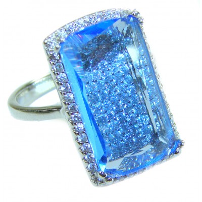 6.5 carat authentic Swiss Blue Topaz .925 Sterling Silver handmade Statement Ring size 7 1/4