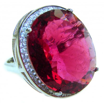 Natural 35.9 carat Red Topaz .925 Sterling Silver handmade Statement Ring size 7