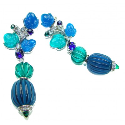 Acqua di Parma - Very Unique 60.5 carat Emerald Sapphire .925 Sterling Silver handcrafted earrings