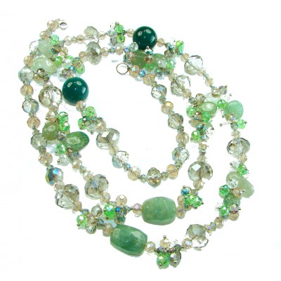 Back to Nature Huge Aventurine Fluorite Jade . 925 Sterling Silver handmade necklace