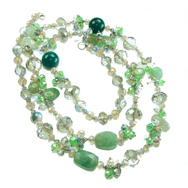 Back to Nature Huge Aventurine Fluorite Jade . 925 Sterling Silver handmade necklace