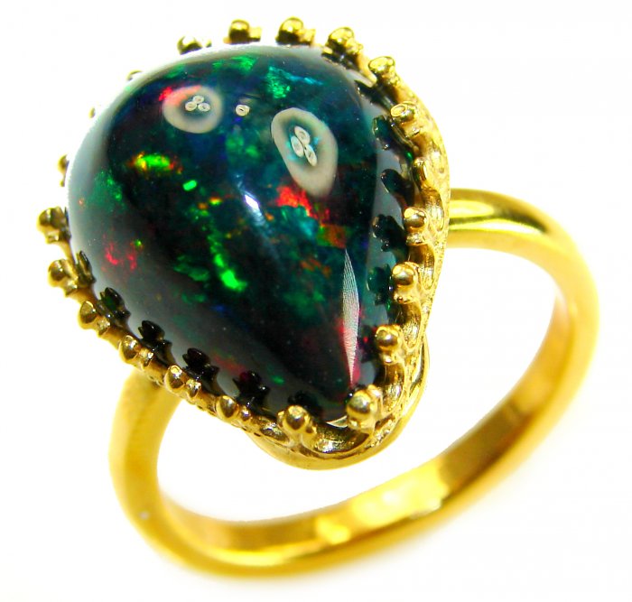 A COSMIC POWER Genuine 30.2 carat Black Opal 18K Gold over .925 Sterling Silver handmade Ring size 8 1/2 - video