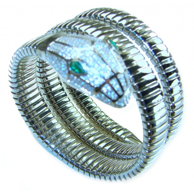 SERPENTINE Precious Snake Genuine 4.2 carat Emerald 925 Sterling Silver handcrafted Bracelet