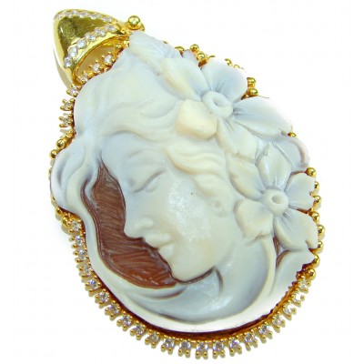 Exquisite vintage style Cameo from Sea Shell 18K Gold over .925 Sterling SilverMade in Italy Statement pendant
