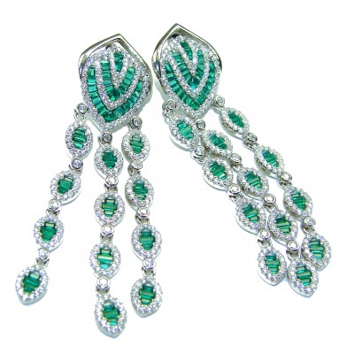 ART DECO - Magnificent Jewel 12.5 carat Emerald .925 Sterling Silver handcrafted incredible earrings