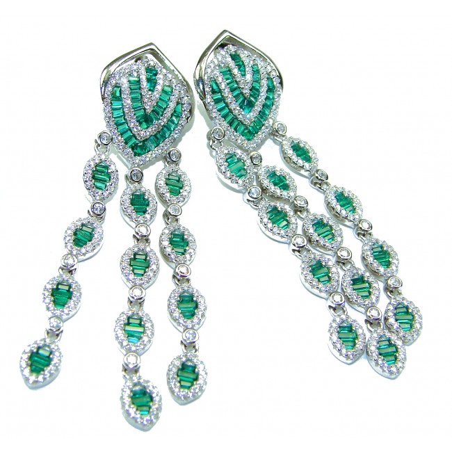 ART DECO - Magnificent Jewel 12.5 carat Emerald .925 Sterling Silver handcrafted incredible earrings