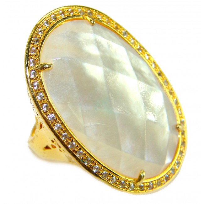 Luxurious Blister Pearl 1.03 carat lab. grown diamonds 18K Gold over .925 Sterling Silver brilliantly handcrafted ring s. 5 1/4