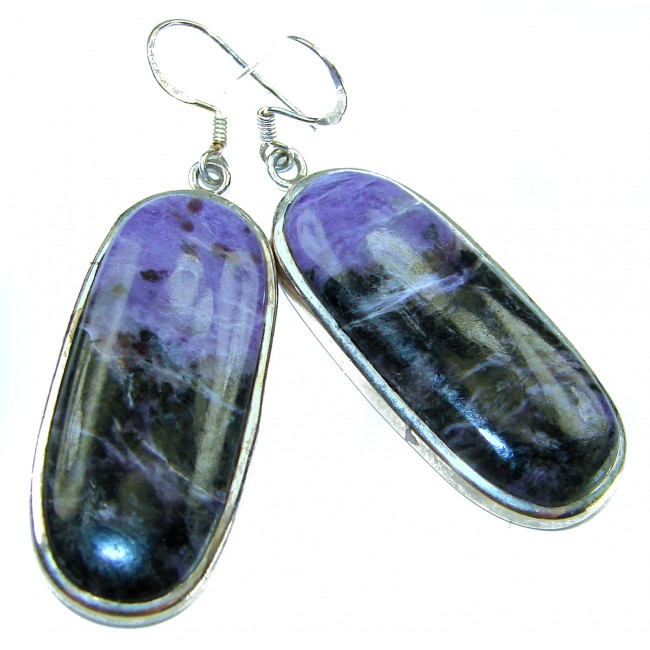 Precious genuine Siberian Charoite .925 Sterling Silver handmade earrings