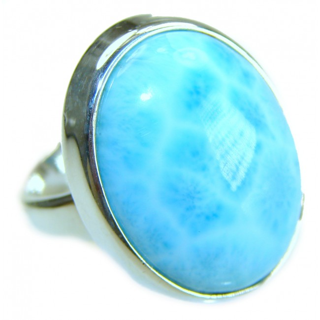 Large 35.9 carat Blue Perfection Blue Larimar .925 Sterling Silver handmade Large ring size 7