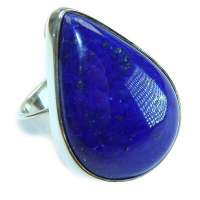 Natural 19.5 carat Lapis Lazuli .925 Sterling Silver handcrafted ring size 8 adjustable