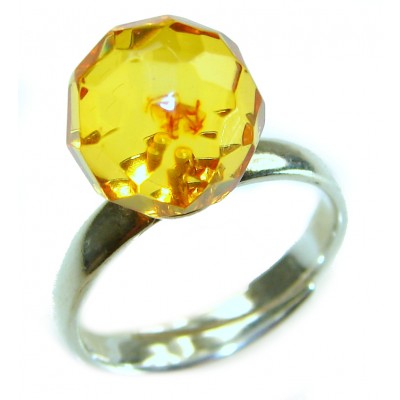 Modern Concept Golden Sphere - Natural faceted Baltic Amber 18K Gold over .925 Sterling Silver ring s. 8