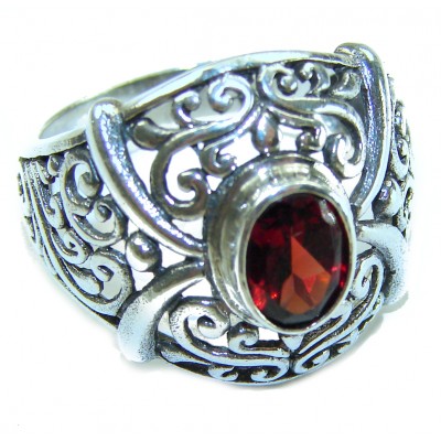 4.5 carat oval cut Red Garnet .925 Sterling Silver handcrafted ring; s. 7 1/4