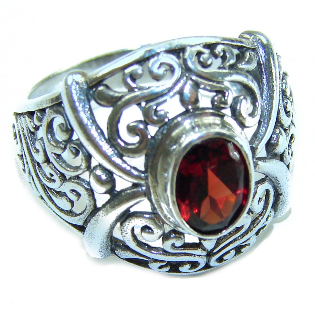 4.5 carat oval cut Red Garnet .925 Sterling Silver handcrafted ring; s. 7 1/4