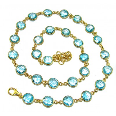 Atlantica 30.5 carat genuine round shape Swiss Blue Topaz 18K Gold over .925 Sterling Silver handmade Statement necklace