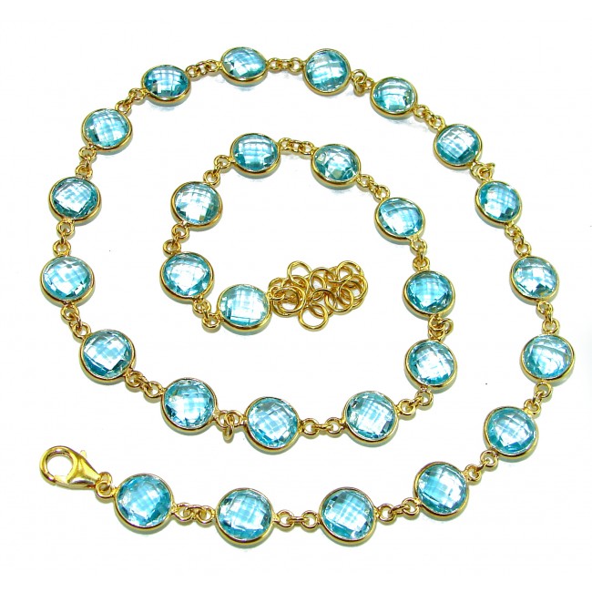 Atlantica 30.5 carat genuine round shape Swiss Blue Topaz 18K Gold over .925 Sterling Silver handmade Statement necklace