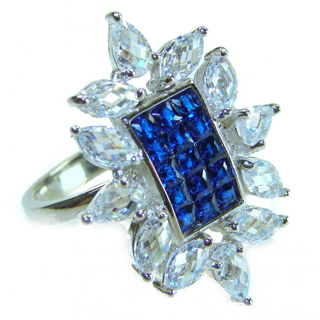 Art Deco - Precious Sapphire - authentic 22.2 carat Sapphire .925 Sterling Silver Eternity Ring size 7 1/2